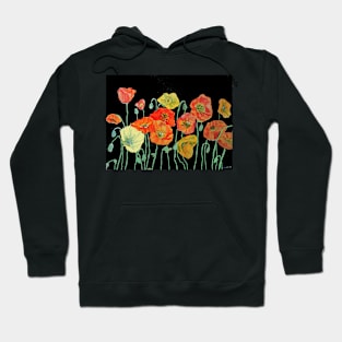 Poppy Watercolor Painting Red Orange Black Art Hoodie